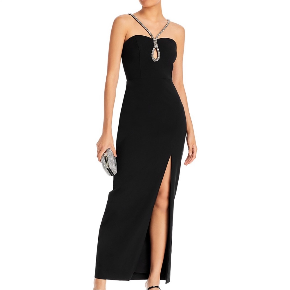 AQUA Formal Scuba Black Embellished Gown